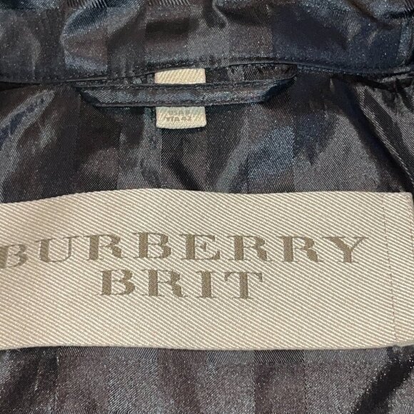 BURBERRY BRIT Classic Black on Black Plaid Trench Coat EUC - Like New size 8P - Picture 11 of 15